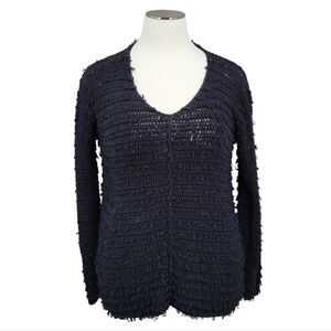 Pure Handknit Black Cotton Loopy Knit Vneck Oversized Sweater